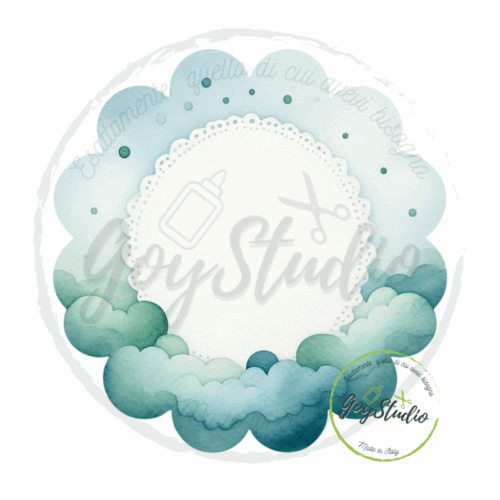 cornice azzurra nuvole grafica digitale circolare battesimo maschietto design delicato