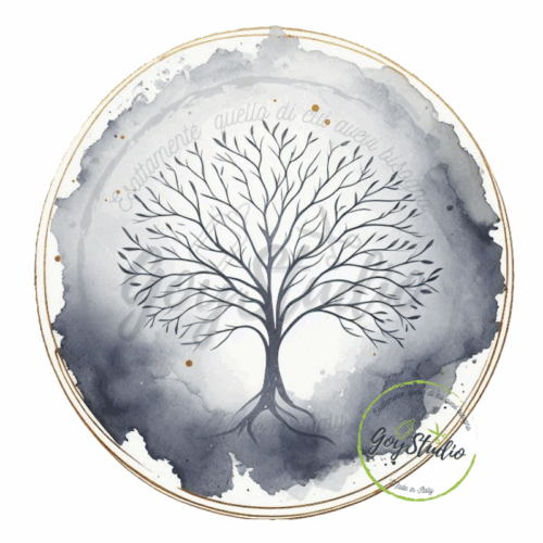Grafica albero vita matrimonio acquerello grigio dettagli dorati