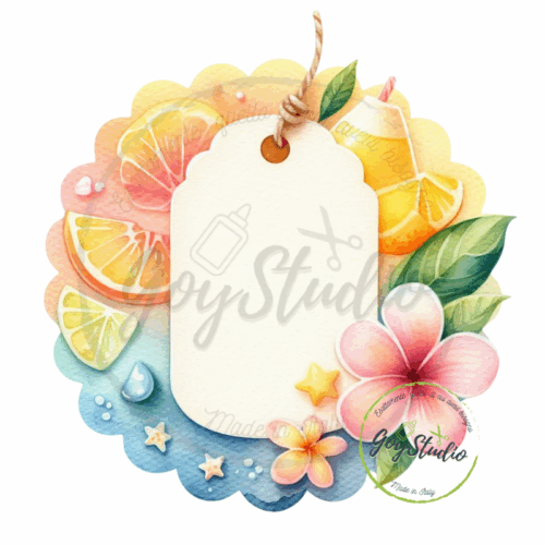 Etichetta estate personalizzabile grafica digitale agrumi fiori tropicali