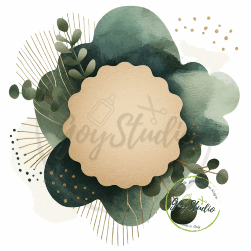 Cornice elegante foglie verdi grafica digitale oro personalizzabile
