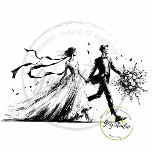 Sposi bianco e nero grafica digitale matrimonio artistico