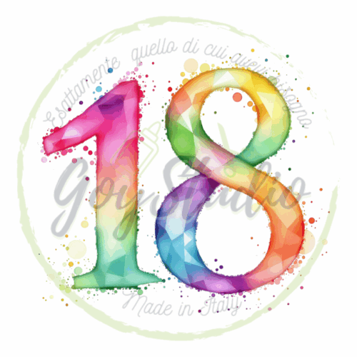 Grafica digitale numero 18 effetto acquerello arcobaleno per diciottesimo compleanno scaricabile