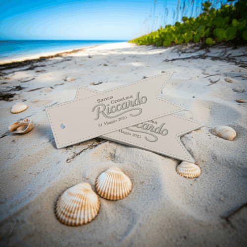 Tag bandierina bomboniere personalizzati tema mare su cartoncino martellato stampa personalizzata