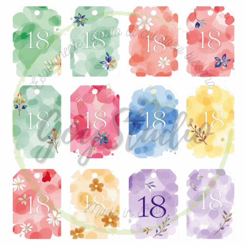 Tag digitali 18 anni acquerello - Bomboniere segnaposto