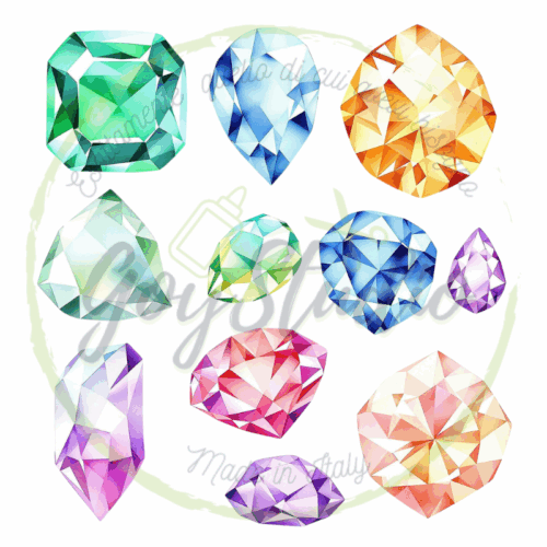 Collezione grafiche digitali gemme cristalli acquerello colorati smeraldo diamante rubino ametista topazio per bomboniere eleganti