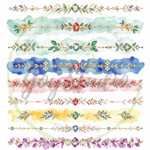 Collezione 9 divisori decorativi acquerello con gemme cristalli elementi floreali dorati per inviti matrimonio eleganti