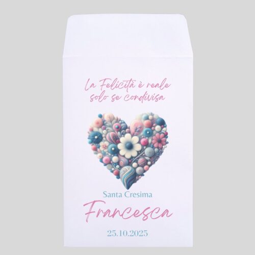 Sacchetti confetti cresima femminile personalizzati tema floreale con cuore