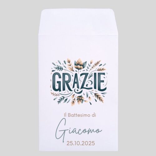 Sacchetto confetti battesimo grazie botanico personalizzato