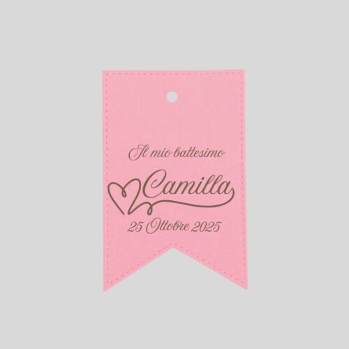 Tag battesimo bandierina rosa personalizzato
