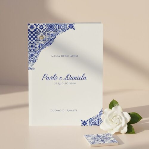 libretto messa mattonelle azulejos, bianco e blu