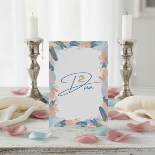 egnatavolo matrimonio elegante Blu Rosa Oro con cornice floreale pennellate blu navy rosa pesca azzurro dettagli oro, cartoncino artigianale GoyStudio