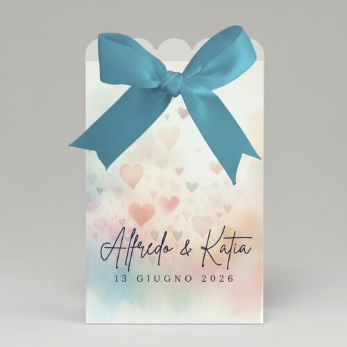 Portaconfetti matrimonio romantici Cuori design acquerello rosa azzurro personalizzabili