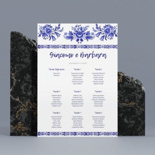 Cartello tavoli matrimonio mediterraneo cibulak blu - matrimonio all'aperto estivo - GoyStudio