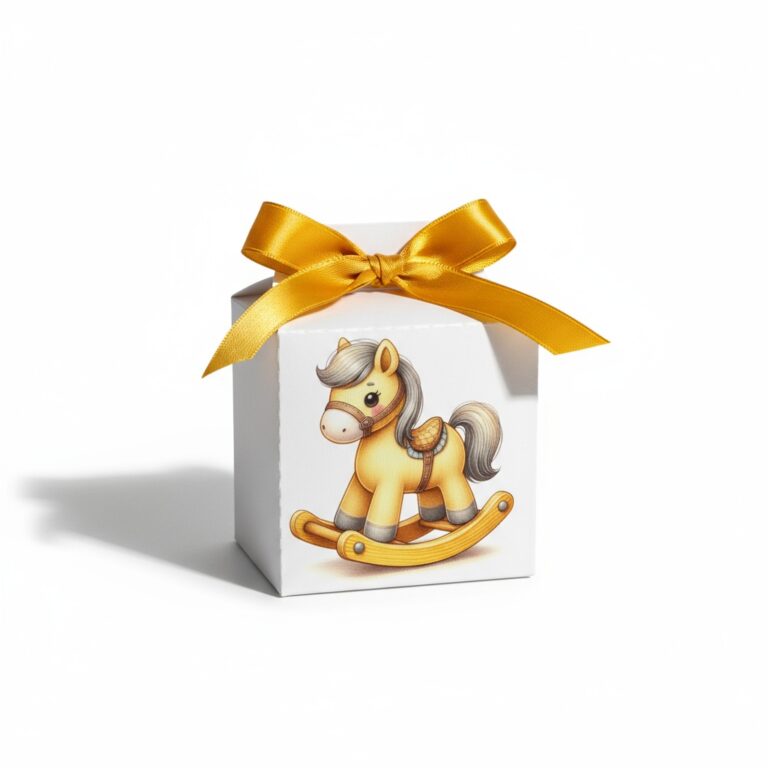 portaconfetti cavallino a dondolo giallo battesimo bambino
